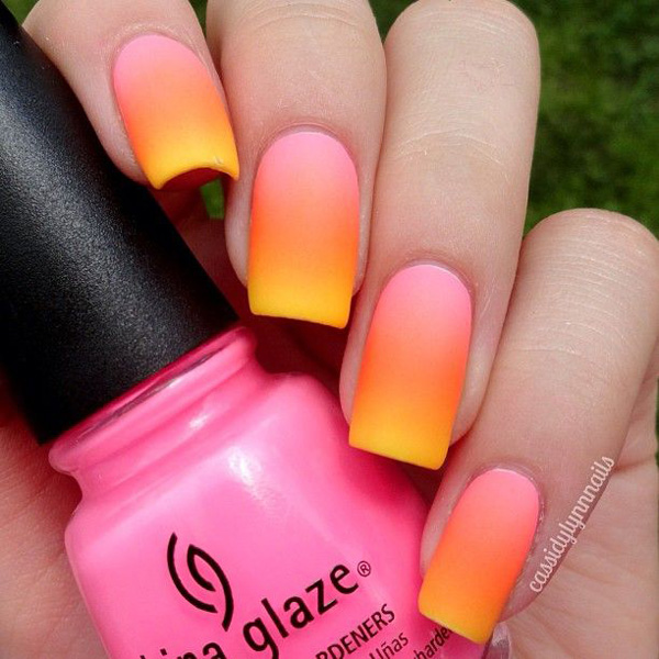 Neon Pink And Yellow Gradient Nail Art
