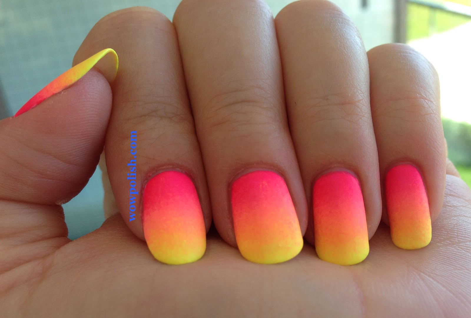 Neon Pink And Yellow Gradient Nail Design Idea