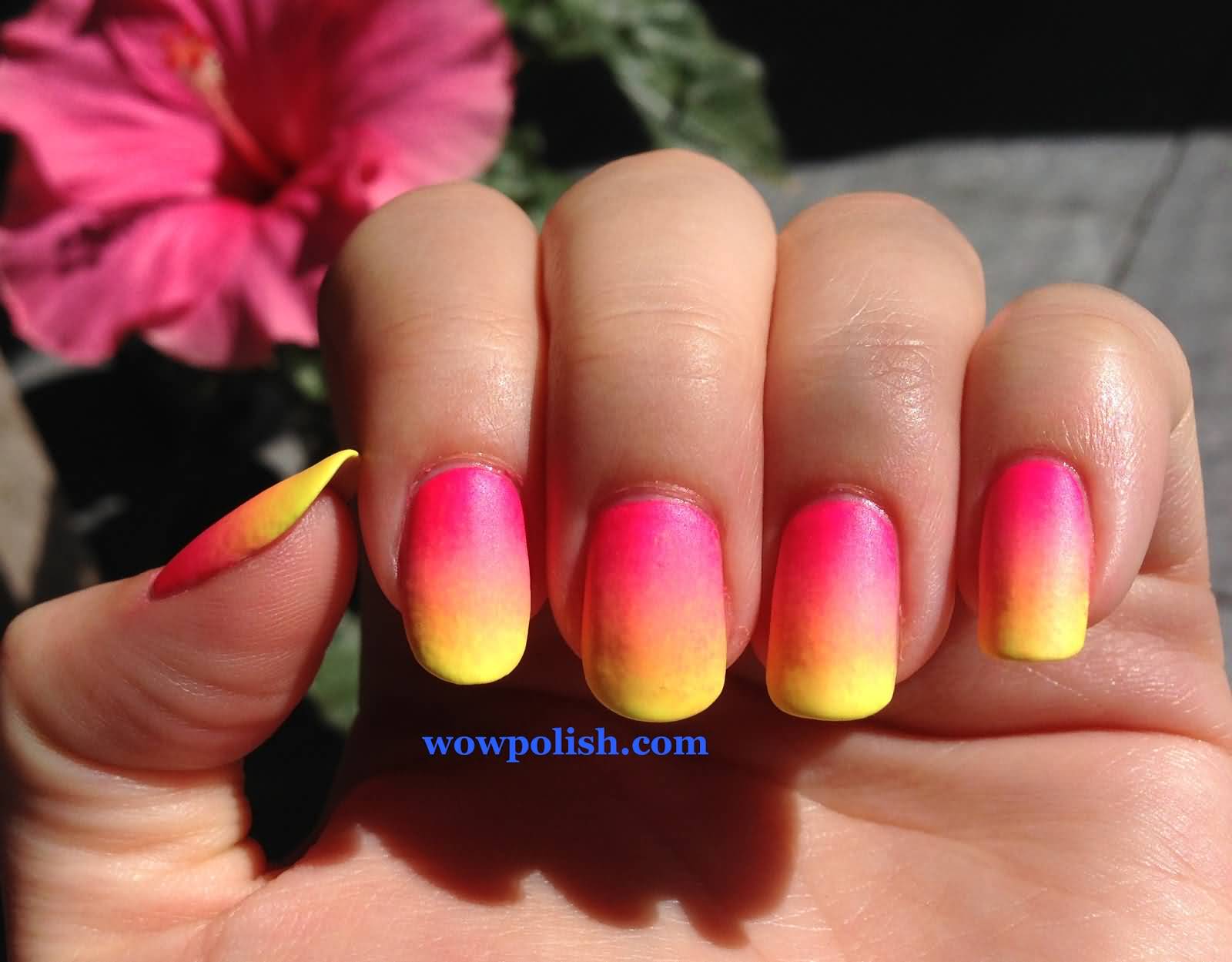 Neon Pink And Yellow Ombre nail Art