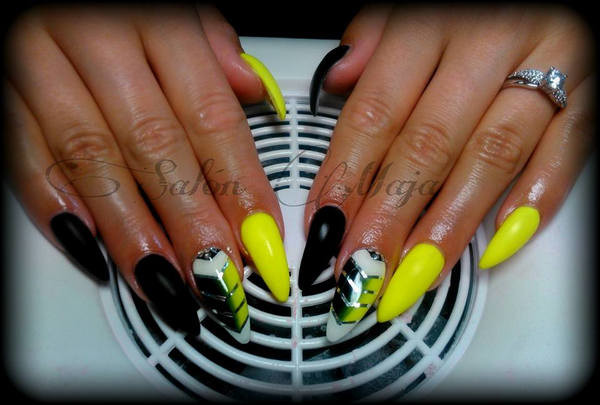 Neon Yellow And Black Nail Art