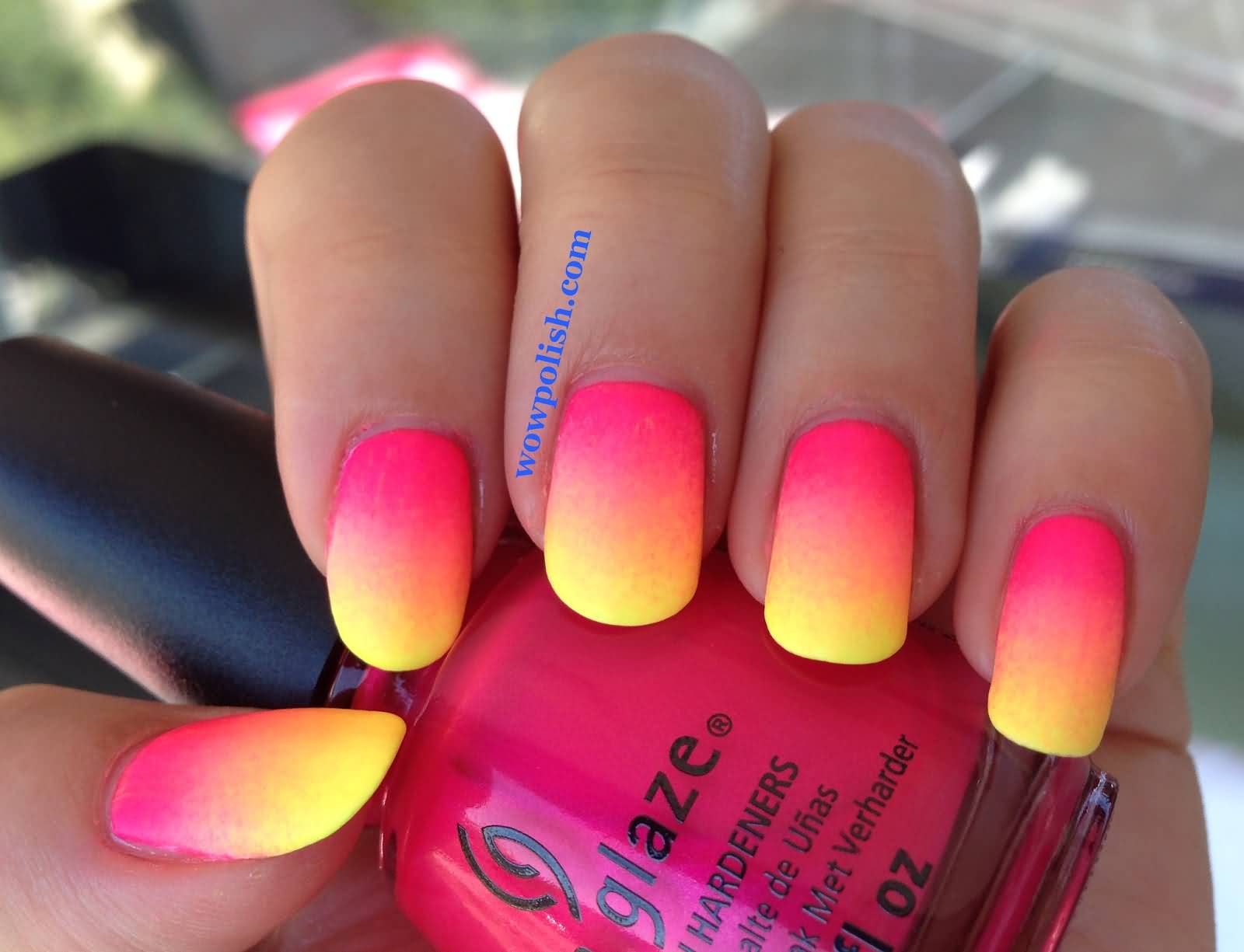 Neon Yellow And Pink Gradient Nail Art