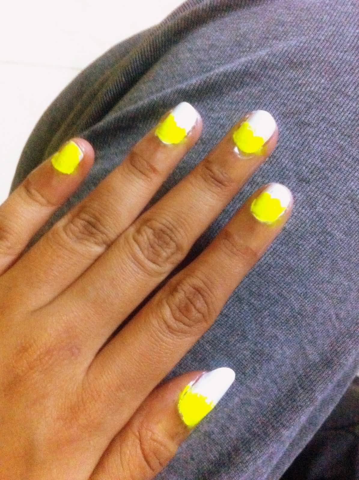 Neon Yellow And White Nail Art