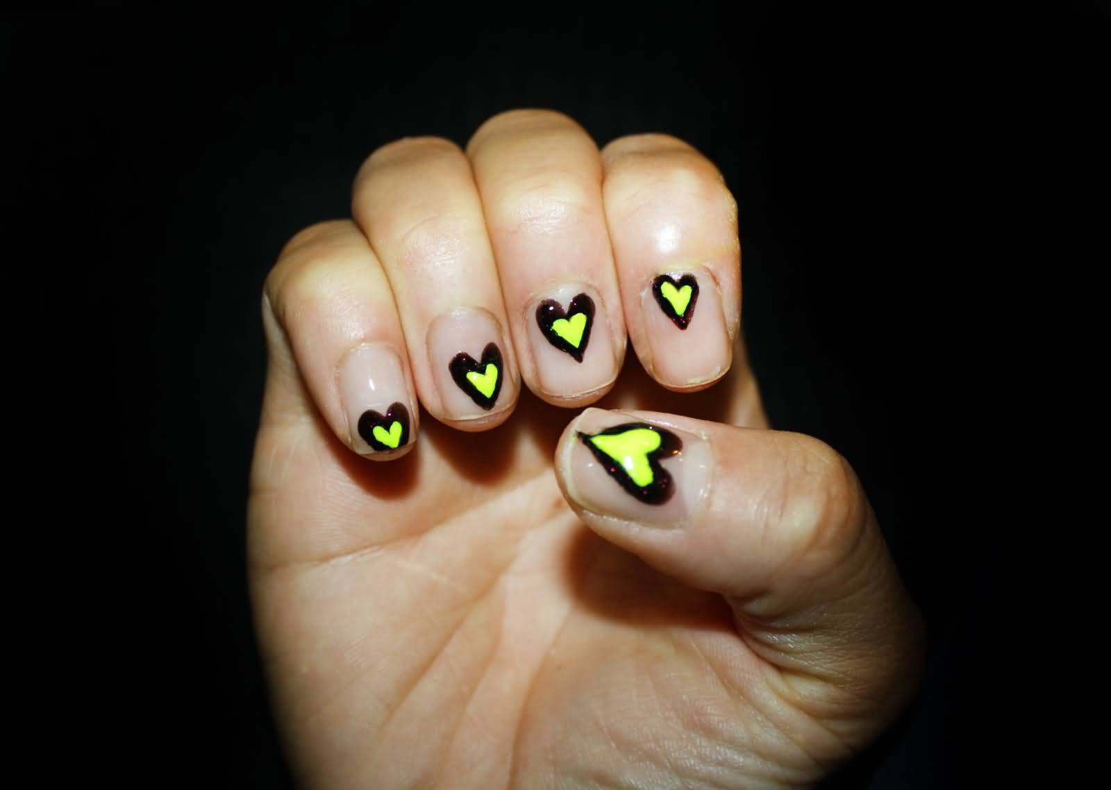 Neon Yellow Heart Nail Art