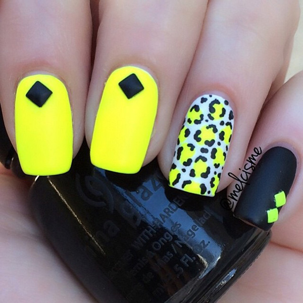 Neon Yellow Leopard Print Nail Art