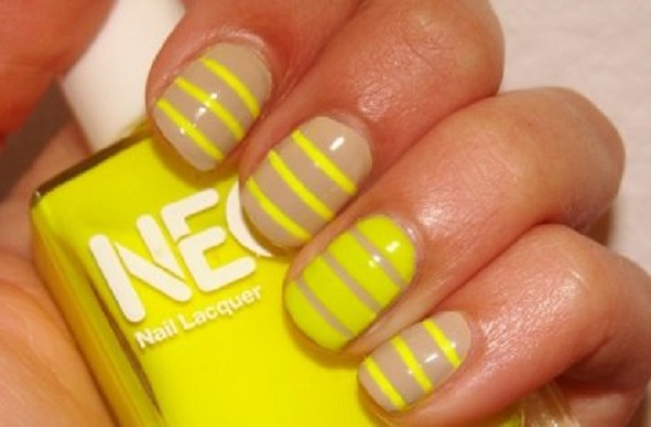 Neon Yellow Stripes Design Nail Art