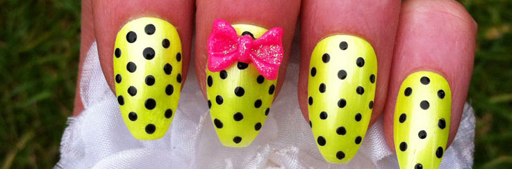 Neon Yellow With Black Dots Design And Pink 3D Bow Design Idea