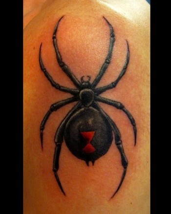 Nice Black Widow Left Shoulder Tattoo