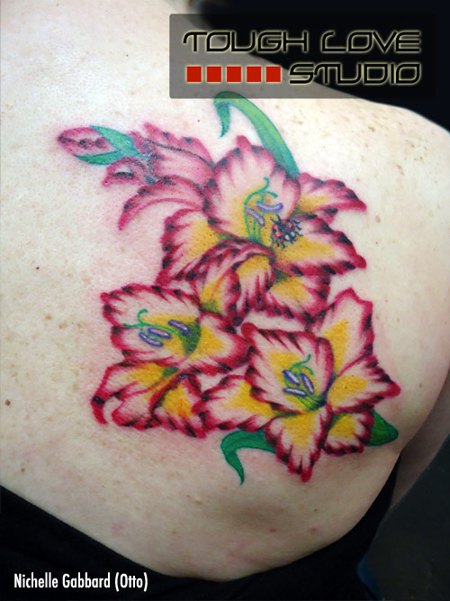 Nice Colored Gladiolus Flowers Tattoo For Girls