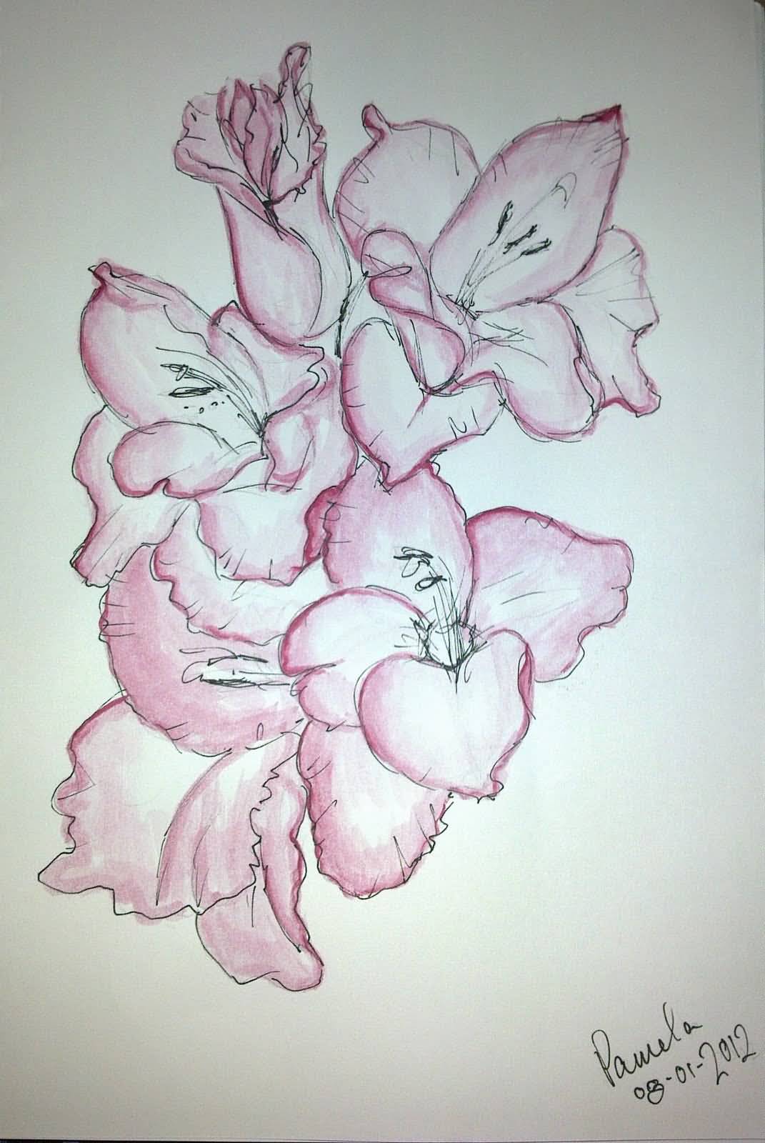 Nice Gladiolus Flowers Tattoo Drawing
