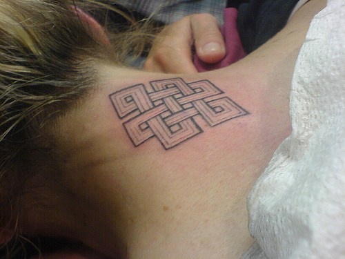Nice Grey Endless Knot Tattoo For Girls