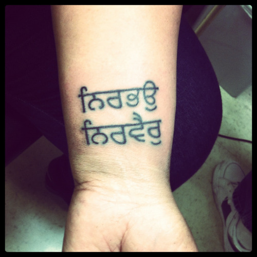 Nice Nirbhau Nirveh Punjabi Tattoo On Wrist
