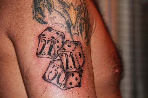 Nice Number Dices Tattoo On Right Shoulder