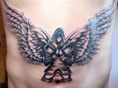 Nice Praying Guardian Angel Tattoo On Belly