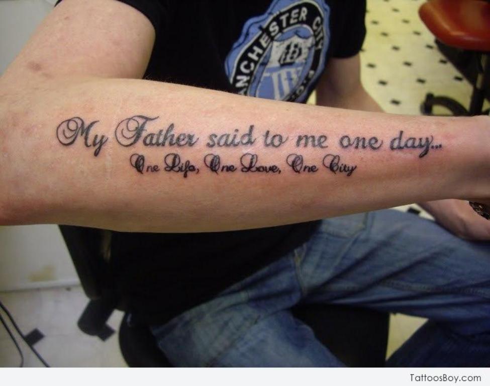 Nice Remembrance Dad Wording Tattoo On Arm Sleeve