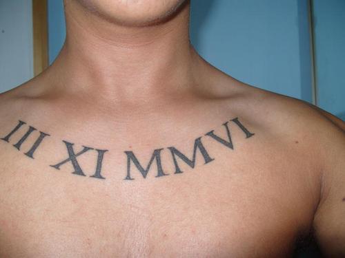 Nice Roman Number Tattoo On Chest For Men