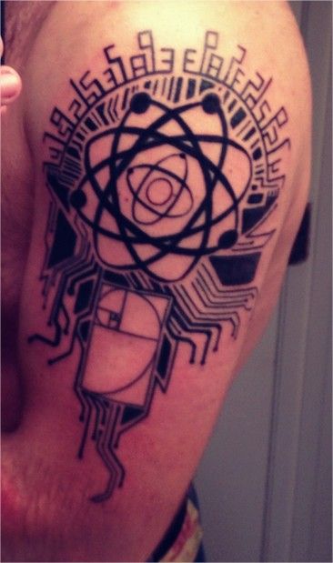 Nice Science Inspired Tattoo On Left Half Sleeve By Michel Triana