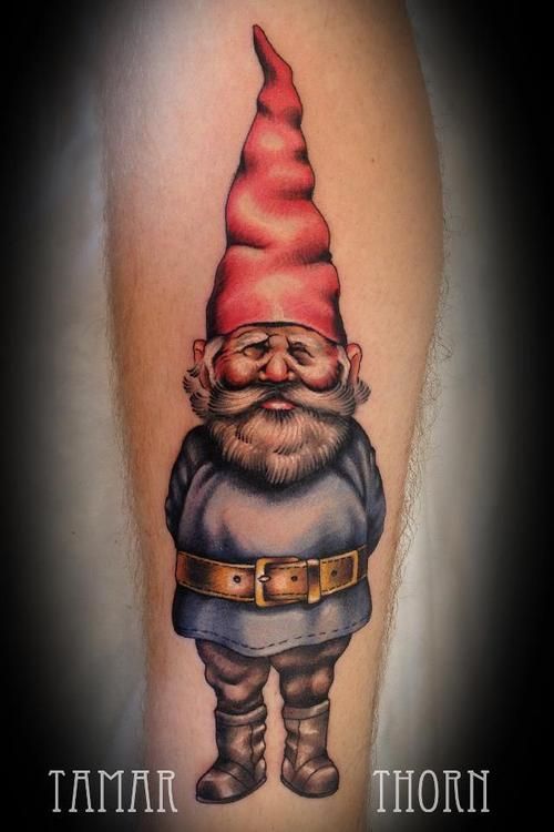 Nice Spectacular Gnome Standing Straight Tattoo