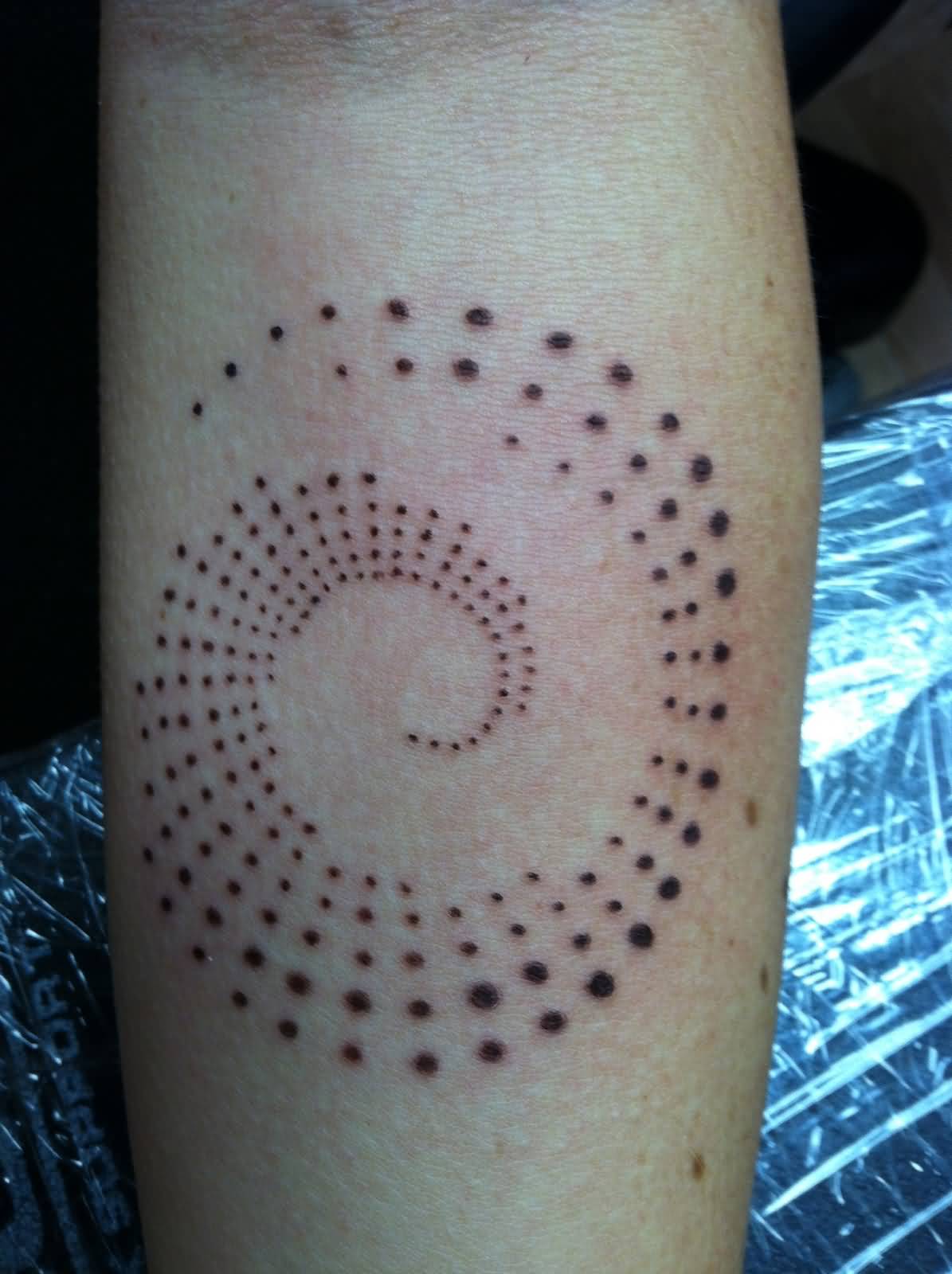 Nice Spiral Dots Tattoo On Forearm