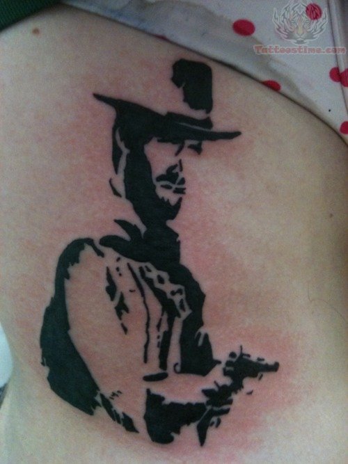 Nice Western Cowboy With Gun Tattoo For Girls