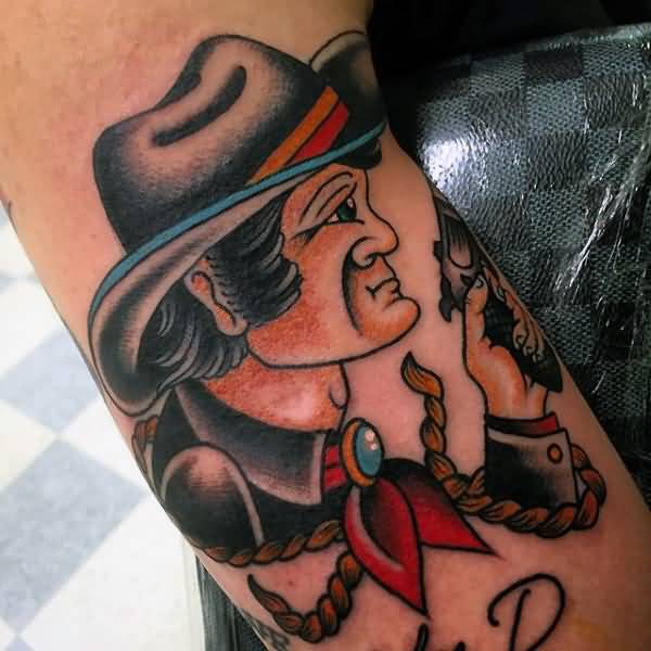 Old School Cowboy Western Tattoo On Sleeve
