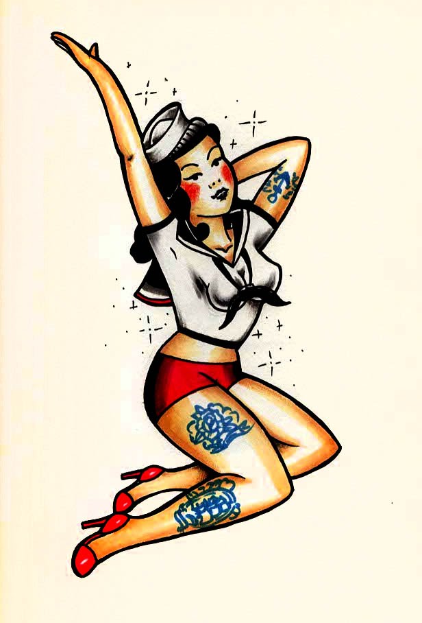 Old School Pin Up Girl Tattoo Design By Thebrokenpuppet