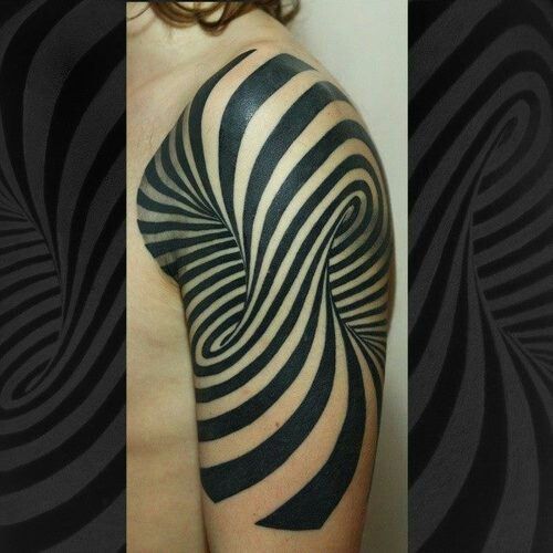 Optical Illusion Spiral Tattoo On Left Upper Arm