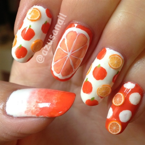 Orange 3D Slices Nail Art Design