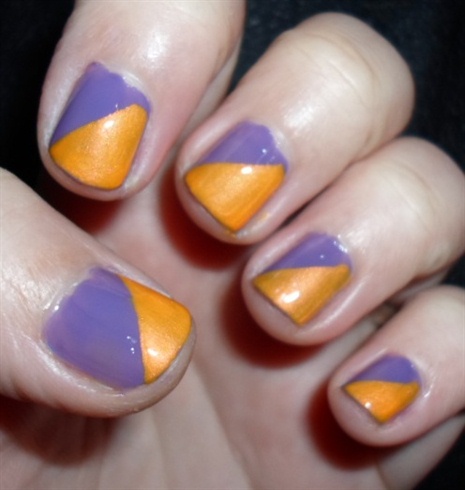 Orange And Purple Diagonal Design Nail Art