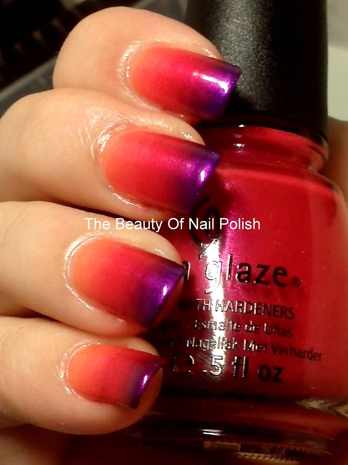 Orange And Purple Gradient Nail Art