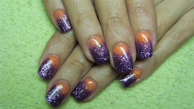Orange And Purple Ombre Nail Art Design Idea