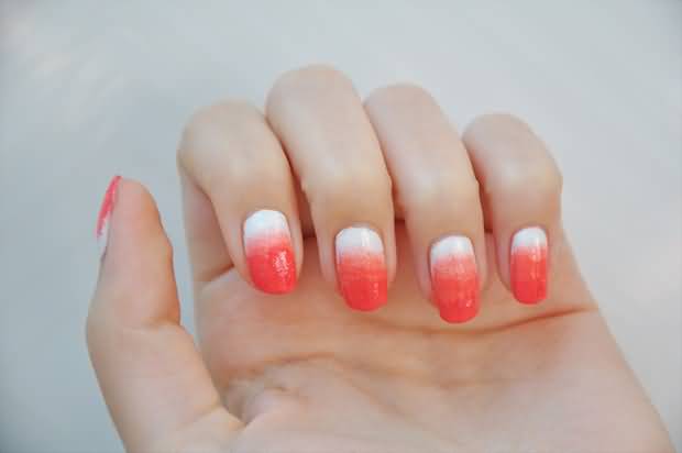 Orange And White Gradient Nail Art Idea