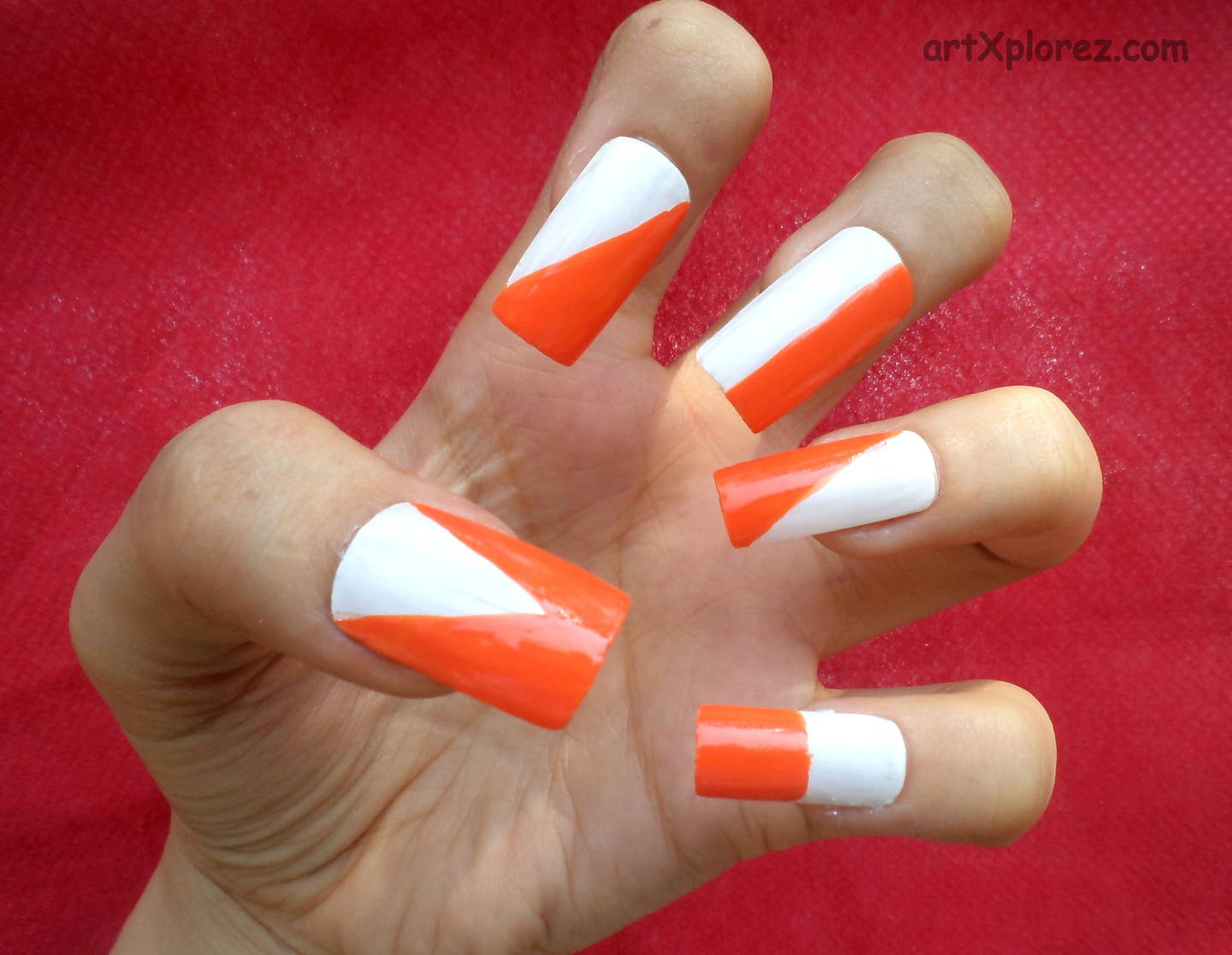 Orange And White Nail Art Design