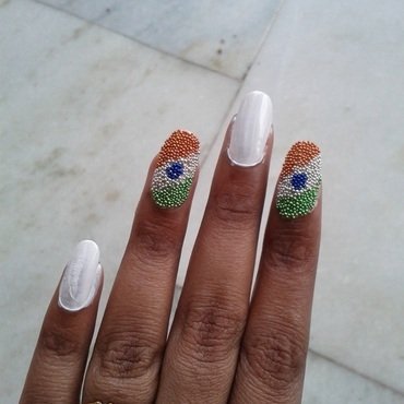 Orange Green And White Caviar Beads Indian Flag Nail Art By Radhika