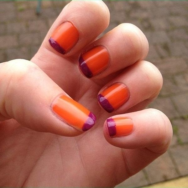 Orange Nails And Purple Tip Design Nail Art