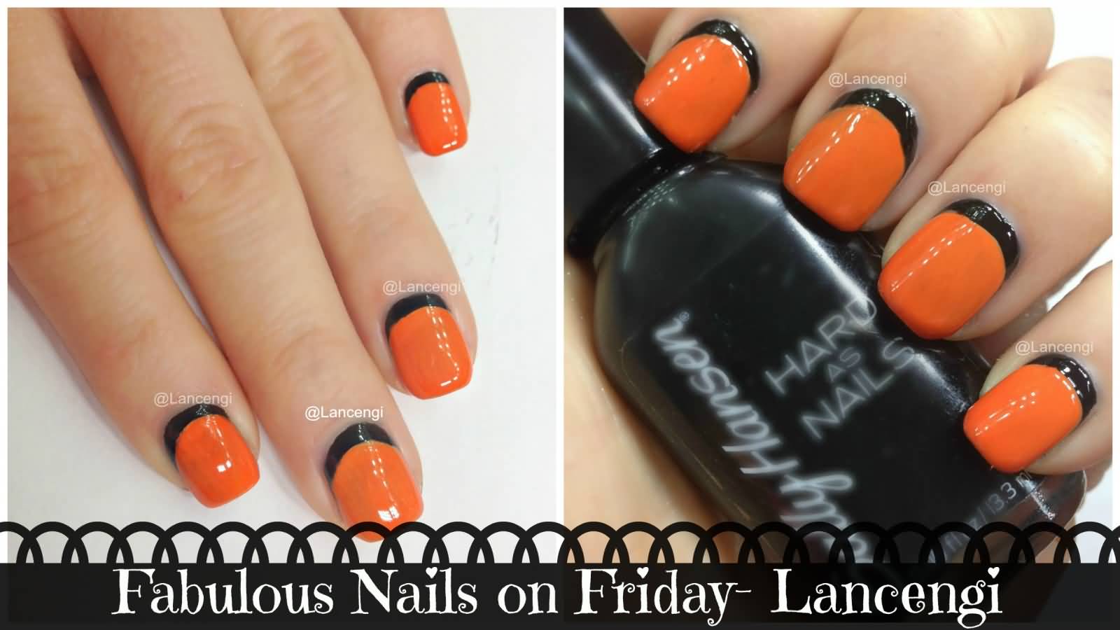 Orange Nails With Black Reverse French Tip Nail Art Video Tutorial