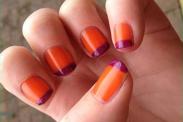 Orange Nails With Purple Tip Design Nail Art