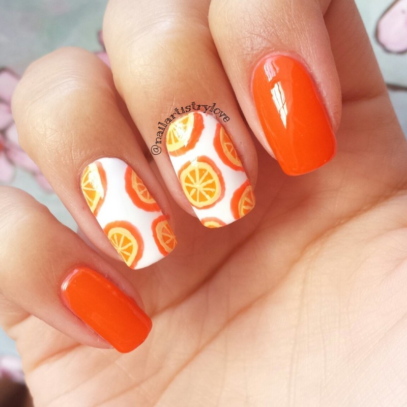 Orange Slices On White Nails Design Idea