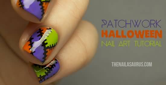 Patchwork Halloween Nail Art For Short Nails