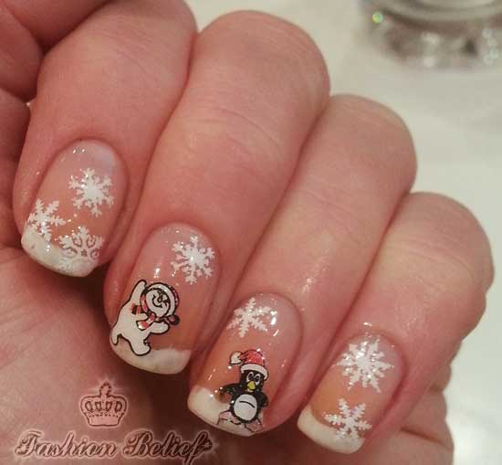 Penguin And Snowman Christmas Nail Art