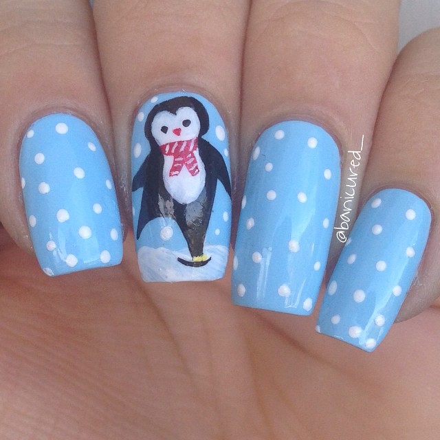 Penguin Christmas Nail Art Design