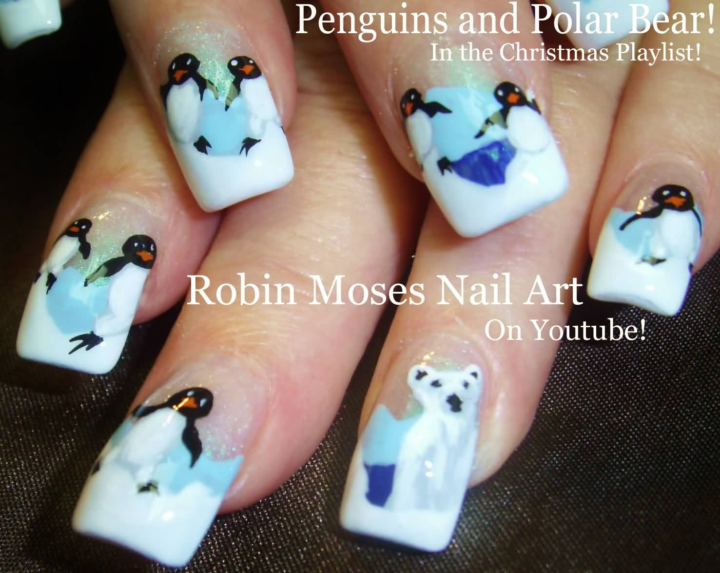 Penguins And Polar Bear Christmas Nail Art Tutorial Video