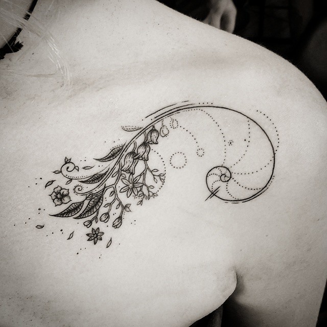 Perfect Flower Fibonacci Spiral Tattoo On Collarbone