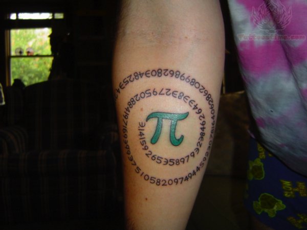 Pi In Spiral Tattoo On Forearm