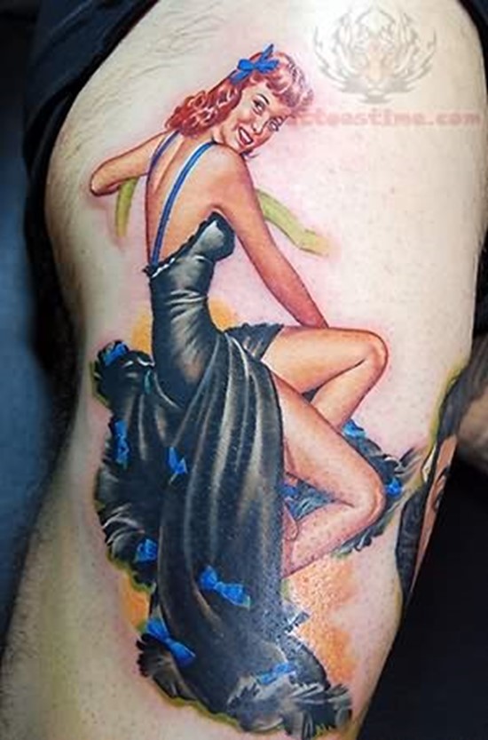 Pin Up Girl Tattoo On Left Sleeve