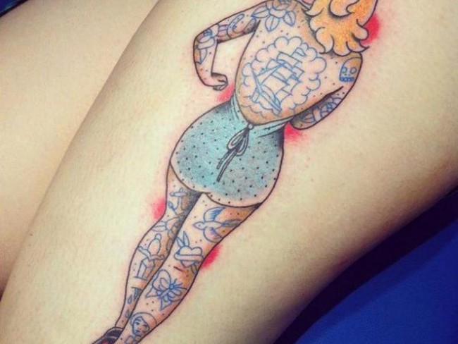 Pin Up Girl With Tattoos On Back Tattoo