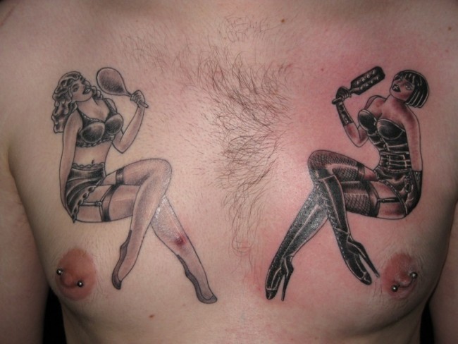 Pin Up Girls Tattoo On Chest For Men