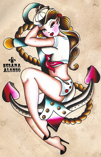 Pin Up Sailor Girl Tattoo Design