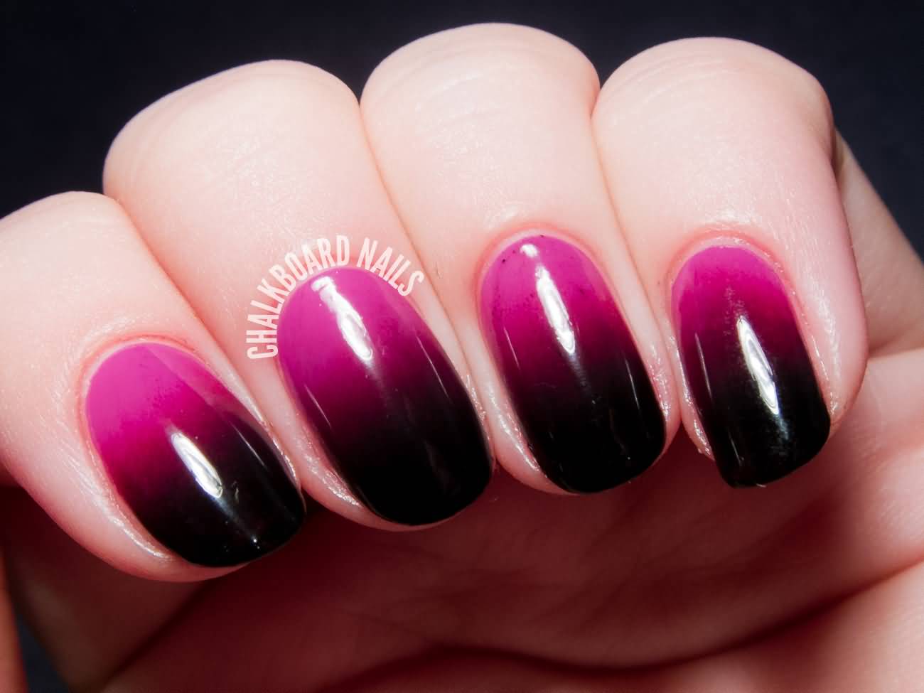 Pink And Black Gradient Nail Art
