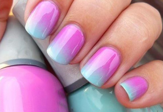 Pink And Blue Gradient Nail Art