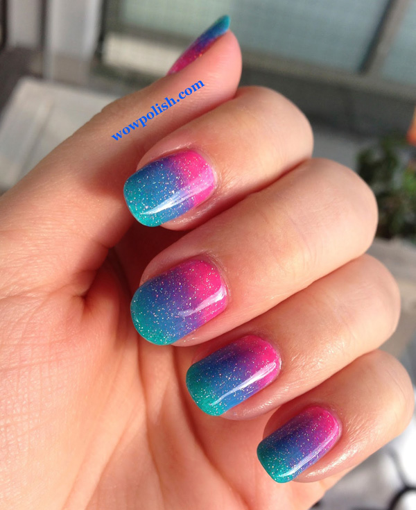 Pink And Blue Gradient Nail Design